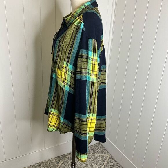 Cato Women's Size XL Blue Yellow Patchwork Long Sleeve Button Down Shirt Top - Picture 9 of 15